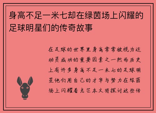 身高不足一米七却在绿茵场上闪耀的足球明星们的传奇故事
